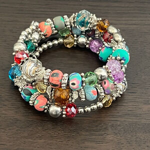 Premier Designs Color Wheel Memory Wire Wrap Bracelet Faceted Lampwork Beads